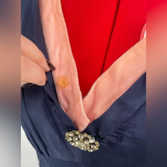 1950s Pickwick Fashions Navy Blue Fit & Flare Formal Short Sleeve Dress - Picture 14 of 15